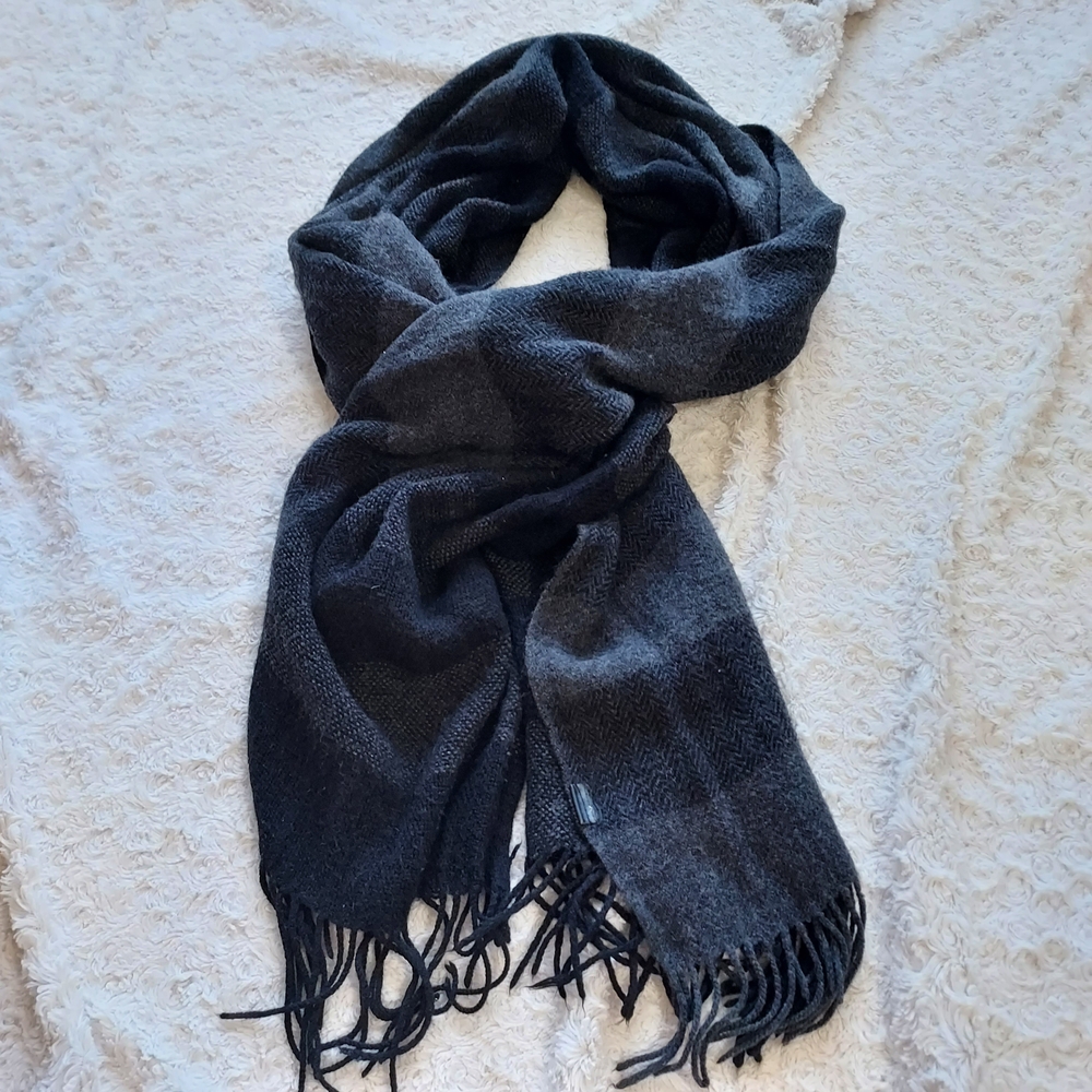 Classic Black Charcoal Gray Scarf 22"x70" Neutral Capsule Wardrobe Fall Winter